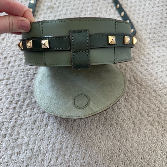 Rebecca Minkoff Mini Skylar Olive Green Gold Studded Cross Body Saddle Bag Purse - Picture 7 of 9